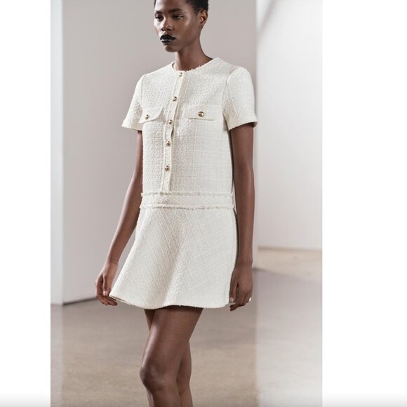 BLOGGER'S FAVE! Zara Chanel-like Tweed Mini Dress With Buttons Ecru NWT - Picture 14 of 16